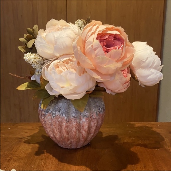 Pink Glazed Terracota Vase with Silk Flowers - Anthropologie - Picture 2 of 7